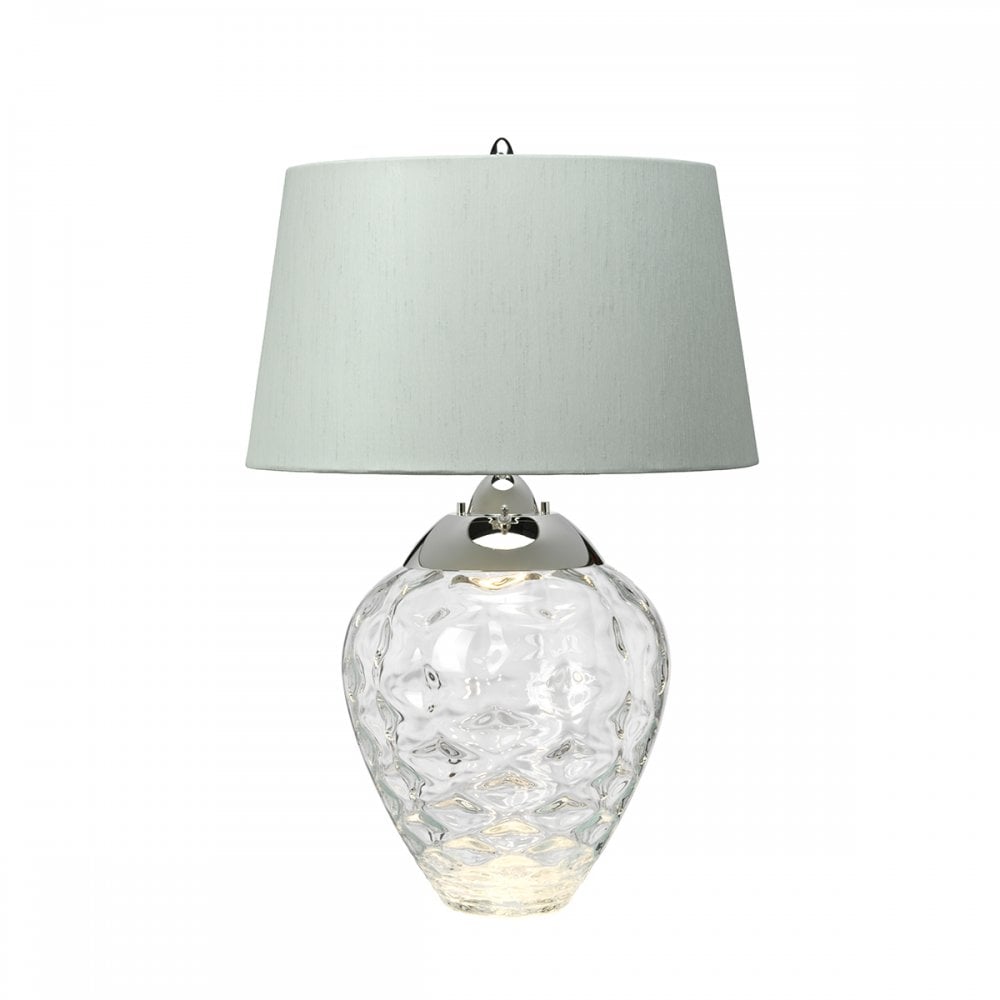 Samara Small Clear Glass Table Lamp With Duck Egg Shade QN-SAMARA-TL-CLR