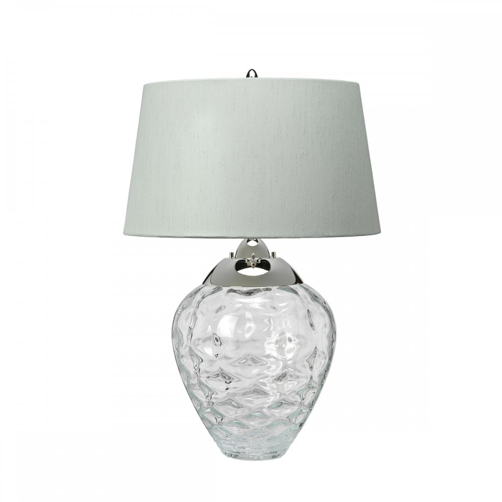 Samara Small Clear Glass Table Lamp With Duck Egg Shade QN-SAMARA-TL-CLR
