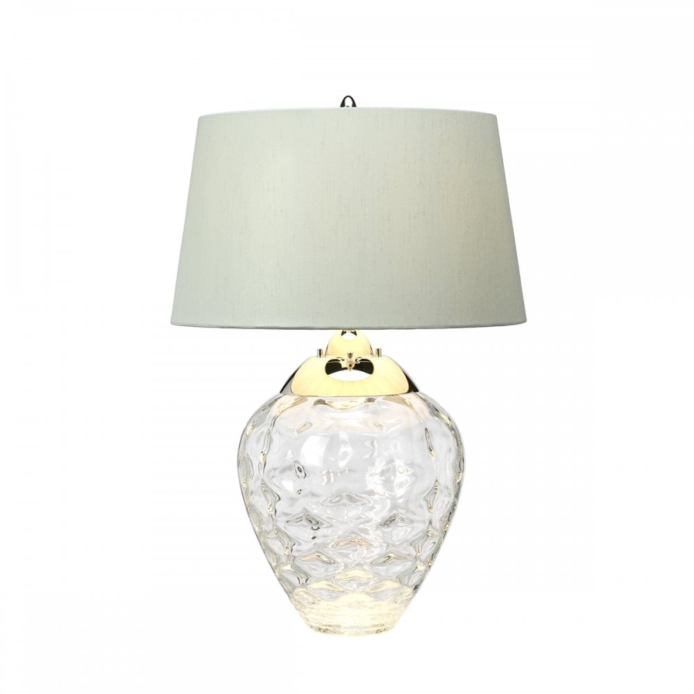 Samara Small Clear Glass Table Lamp With Duck Egg Shade QN-SAMARA-TL-CLR