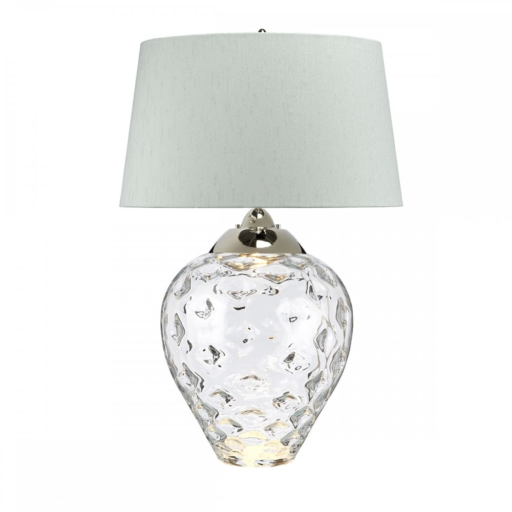 Samara Large Clear Glass Table Lamp With Light With Duck Egg Shade QN-SAMARA-TL-LRG-CLR