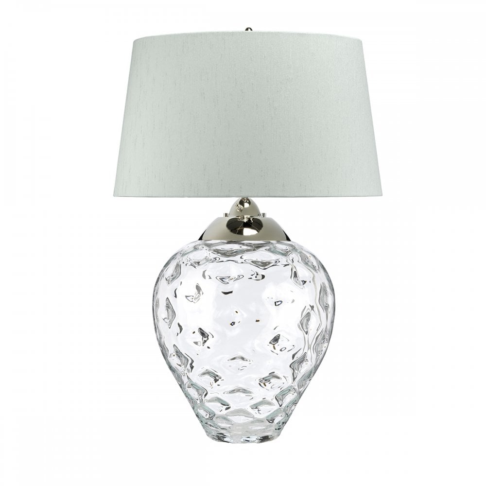 Samara Large Clear Glass Table Lamp With Light With Duck Egg Shade QN-SAMARA-TL-LRG-CLR