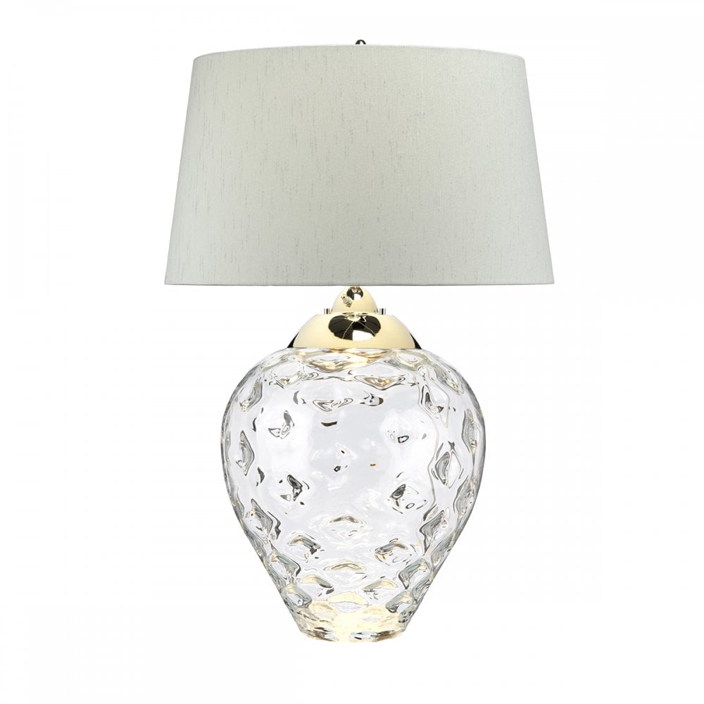 Samara Large Clear Glass Table Lamp With Light With Duck Egg Shade QN-SAMARA-TL-LRG-CLR