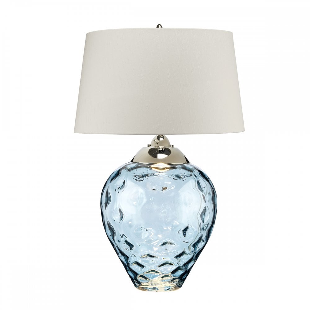 Samara Large Blue Glass Table Lamp With Taupe Shade QN-SAMARA-TL-LRG-BLU