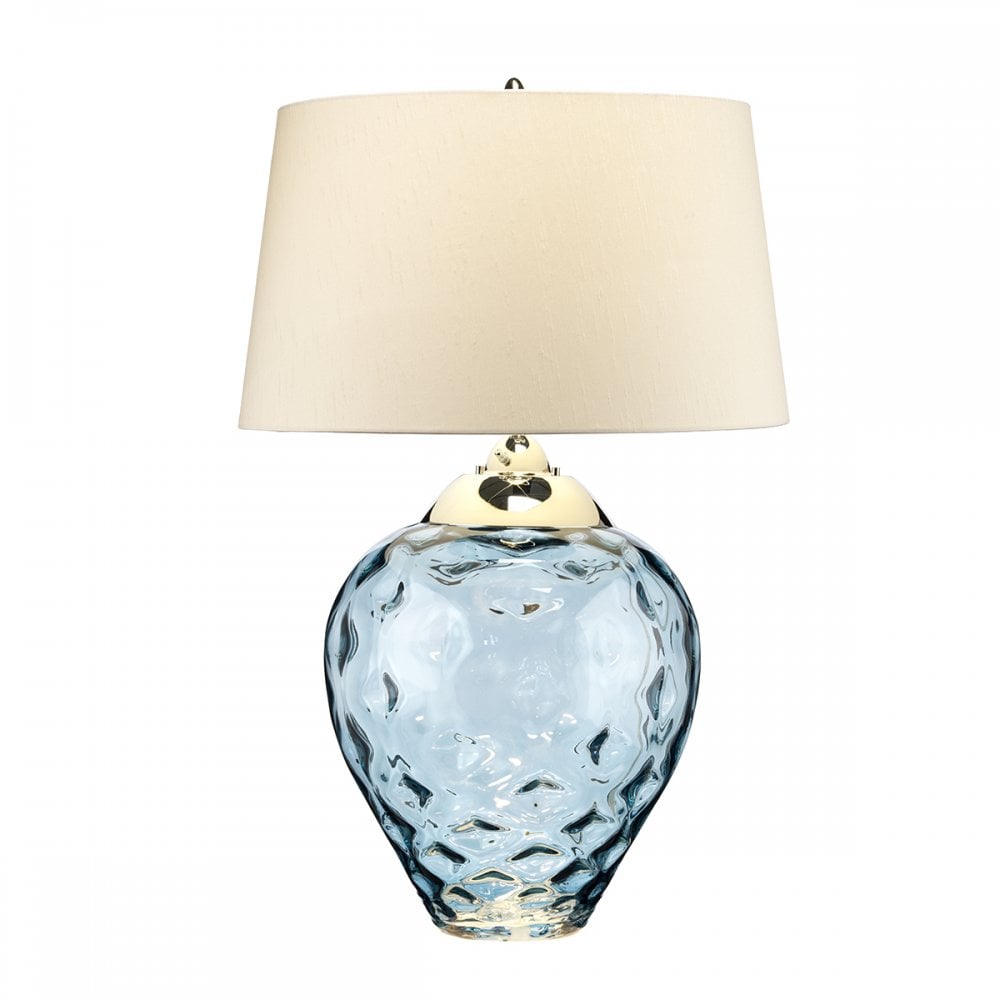 Samara Large Blue Glass Table Lamp With Taupe Shade QN-SAMARA-TL-LRG-BLU