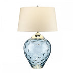 Samara Large Blue Glass Table Lamp With Taupe Shade QN-SAMARA-TL-LRG-BLU