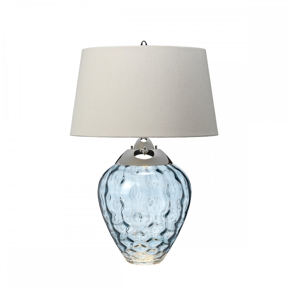 Samara Small Blue Glass Table Lamp With Taupe Shade QN-SAMARA-TL-BLU