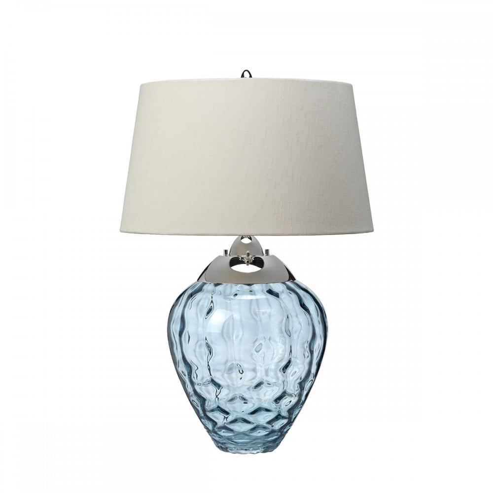 Samara Small Blue Glass Table Lamp With Taupe Shade QN-SAMARA-TL-BLU