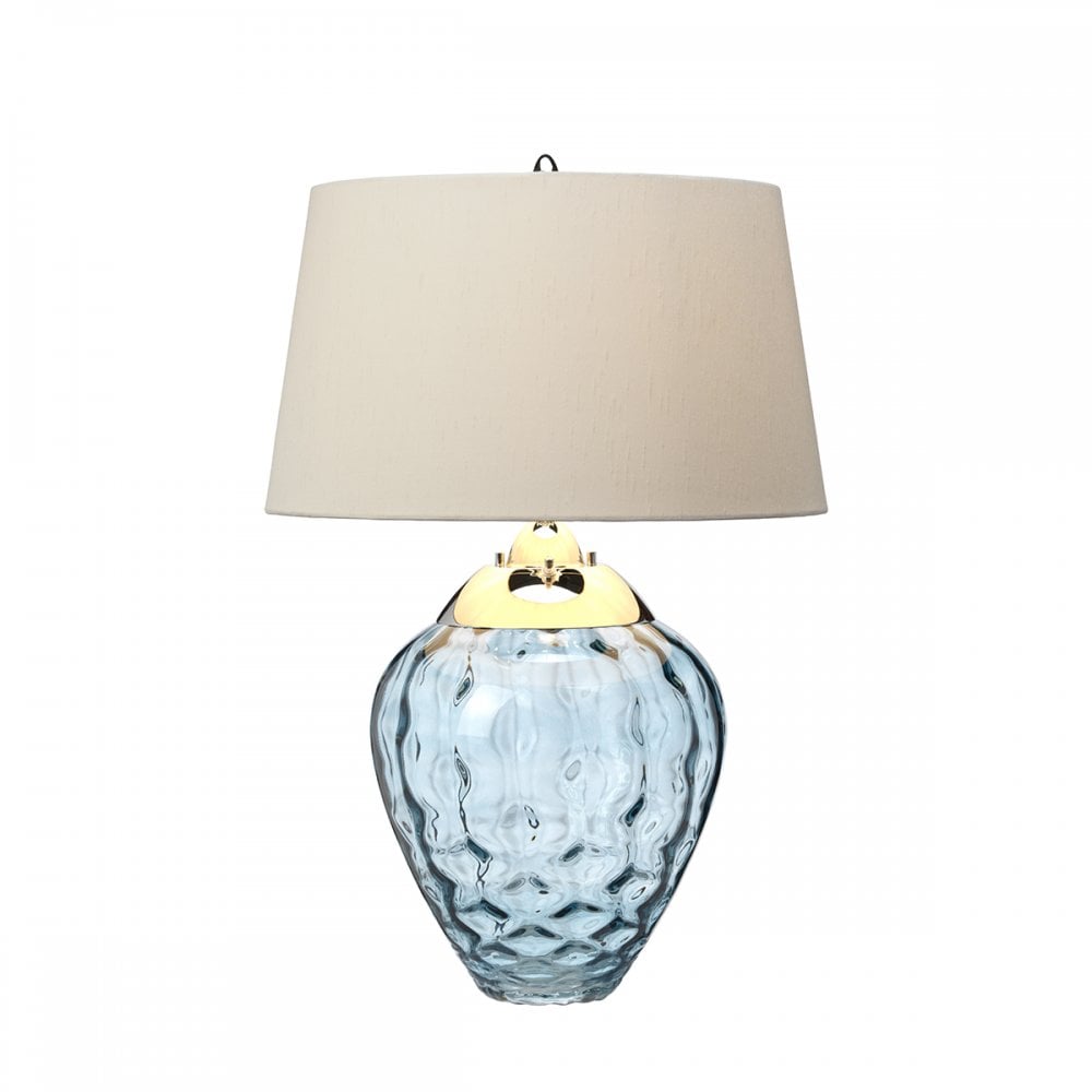 Samara Small Blue Glass Table Lamp With Taupe Shade QN-SAMARA-TL-BLU