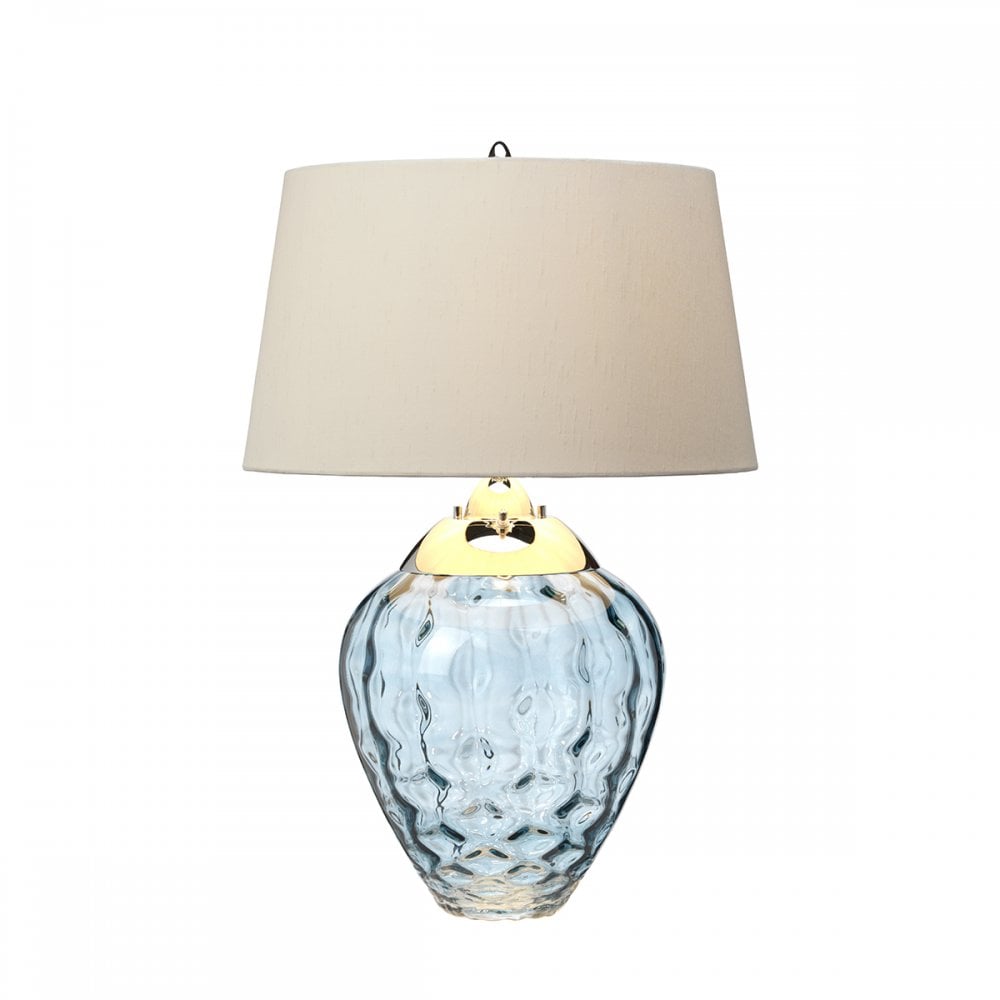 Samara Small Blue Glass Table Lamp With Taupe Shade QN-SAMARA-TL-BLU