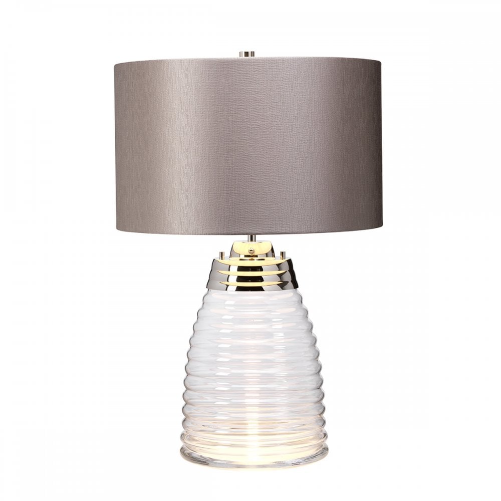 Milne Glass Table Lamp With Grey Shade QN-MILNE-TL-GREY