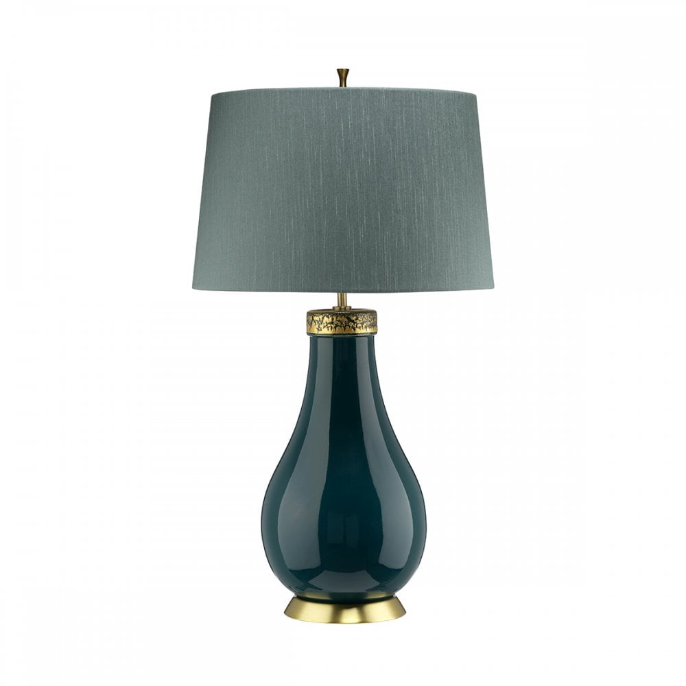 Havering Stylish Table Lamp In Azure Turquoise and Gold Detail QN-HAVERING-TL