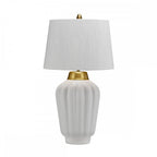 Bexley Satin White Ceramic Table Lamp In Brushed Brass Finish QN-BEXLEY-TL-WBB