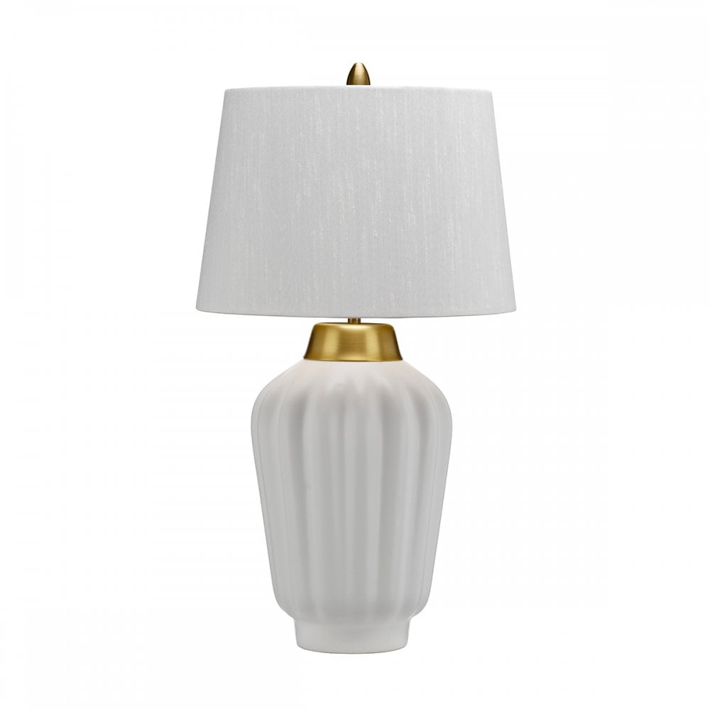 Bexley Satin White Ceramic Table Lamp In Brushed Brass Finish QN-BEXLEY-TL-WBB