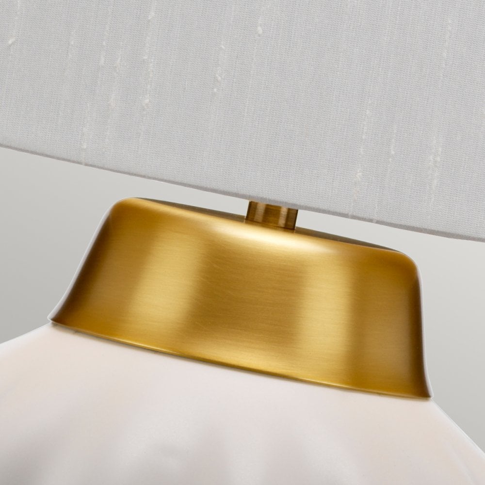 Bexley Satin White Ceramic Table Lamp In Brushed Brass Finish QN-BEXLEY-TL-WBB