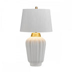 Bexley Satin White Ceramic Table Lamp In Brushed Brass Finish QN-BEXLEY-TL-WBB