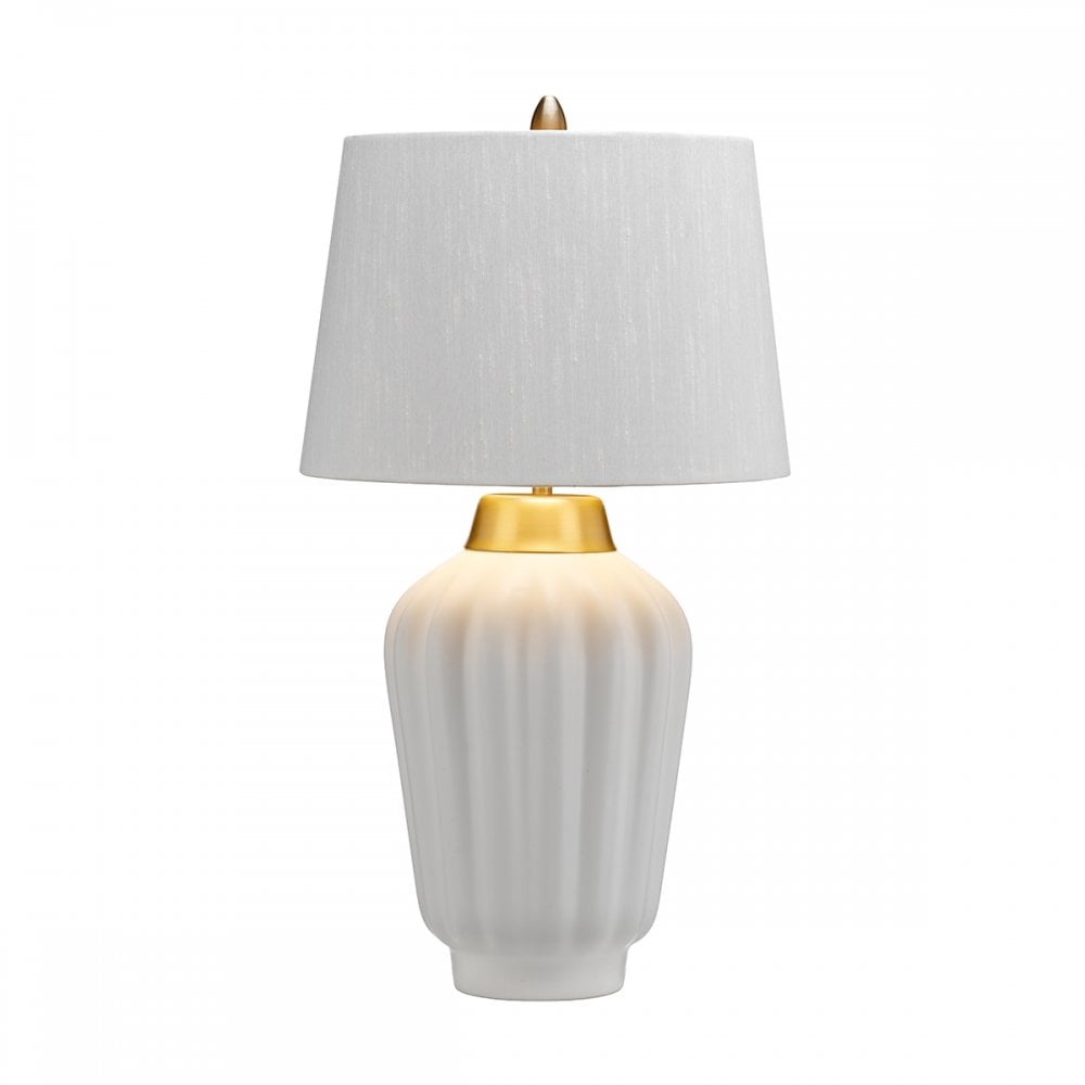 Bexley Satin White Ceramic Table Lamp In Brushed Brass Finish QN-BEXLEY-TL-WBB