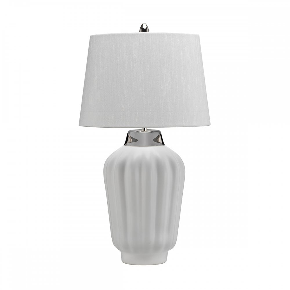 Bexley Satin White Ceramic Table Lamp In Polished Nickel Finish QN-BEXLEY-TL-WPN