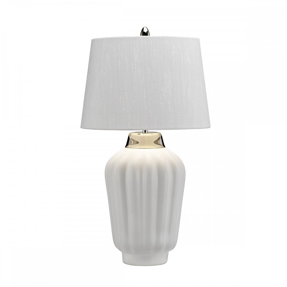 Bexley Satin White Ceramic Table Lamp In Polished Nickel Finish QN-BEXLEY-TL-WPN