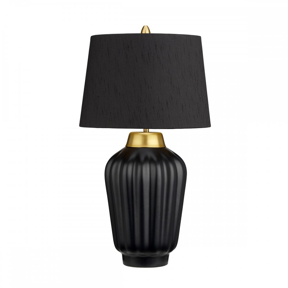 Bexley Satin Black Ceramic Table Lamp In Brushed Brass Finish QN-BEXLEY-TL-BKBB
