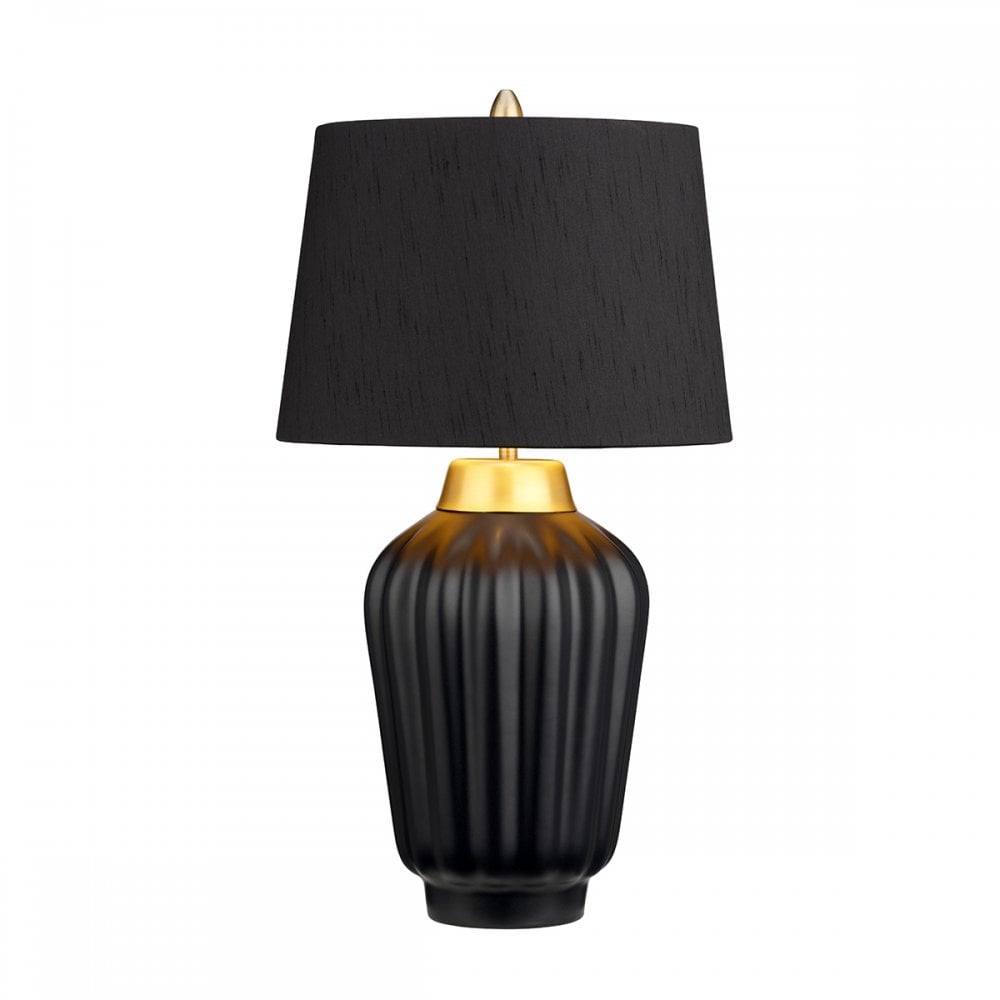 Bexley Satin Black Ceramic Table Lamp In Brushed Brass Finish QN-BEXLEY-TL-BKBB