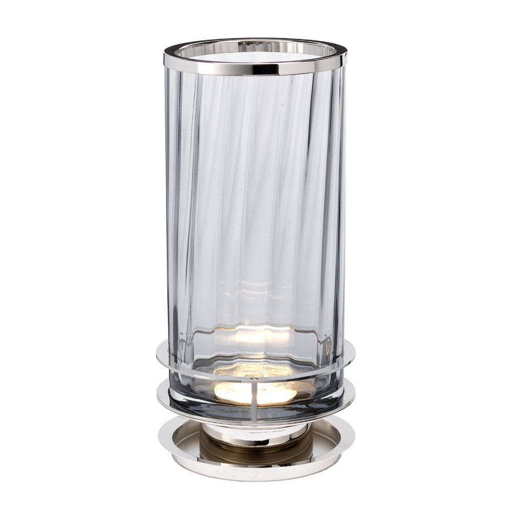 Arno Smoked Glass Table Lamp With Polished Nickel Detail QN-ARNO-SMOKE-PN