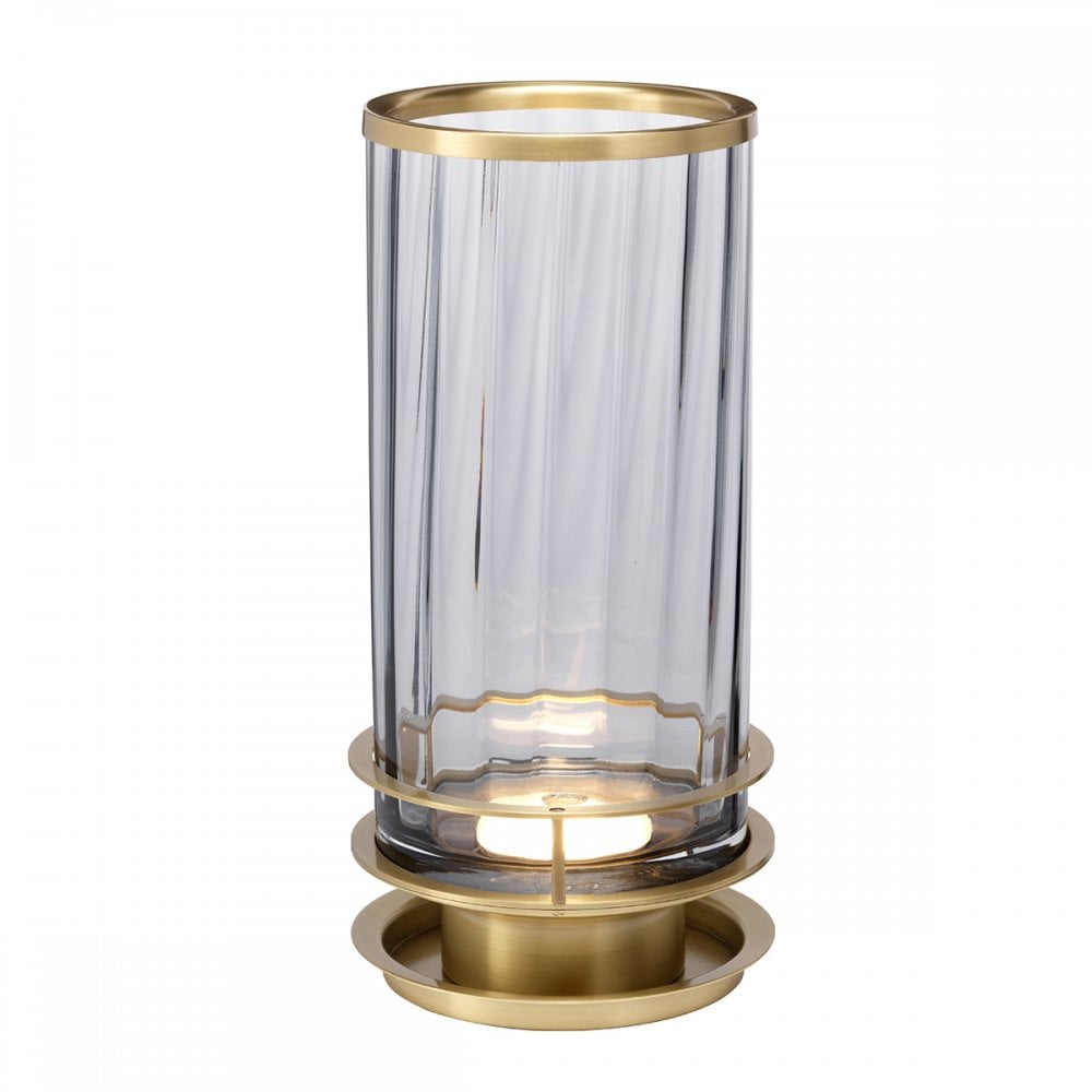 Arno Smoked Glass Table Lamp With Aged Brass Detail QN-ARNO-SMOKE-AB