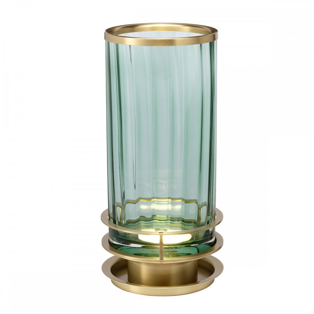 Arno Green Tint Glass Table Lamp With Aged Brass Detail QN-ARNO-GREEN-AB