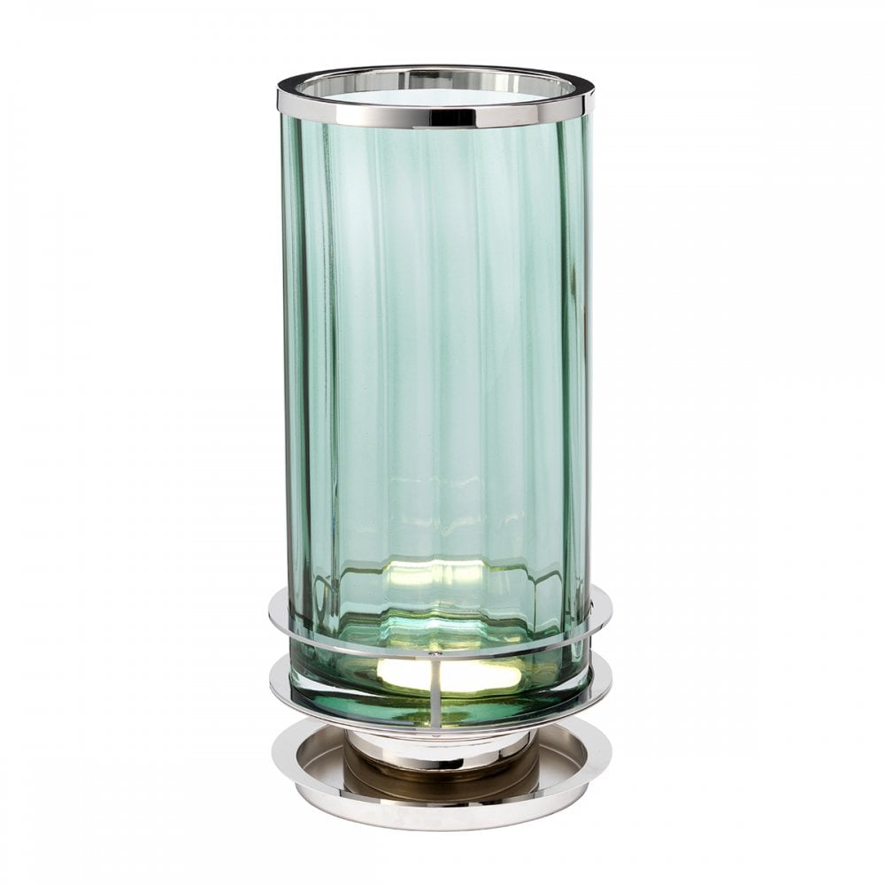 Arno Green Tint Glass Table Lamp With Aged Brass Detail QN-ARNO-GREEN-PN