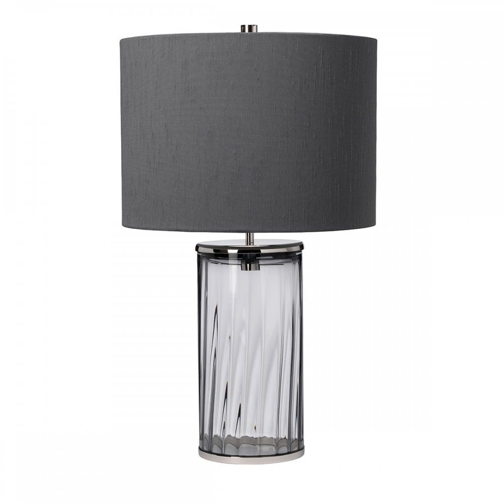 Reno Smoked Tint Glass Table Lamp In Polished Nickel With Grey Shade QN-RENO-SMOKE-PN