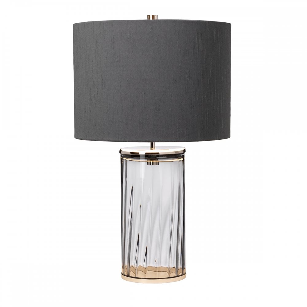 Reno Smoked Tint Glass Table Lamp In Polished Nickel With Grey Shade QN-RENO-SMOKE-PN