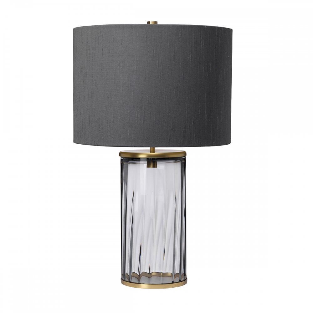 Reno Smoked Tint Glass Table Lamp In Aged Brass With Grey Shade QN-RENO-SMOKE-AB
