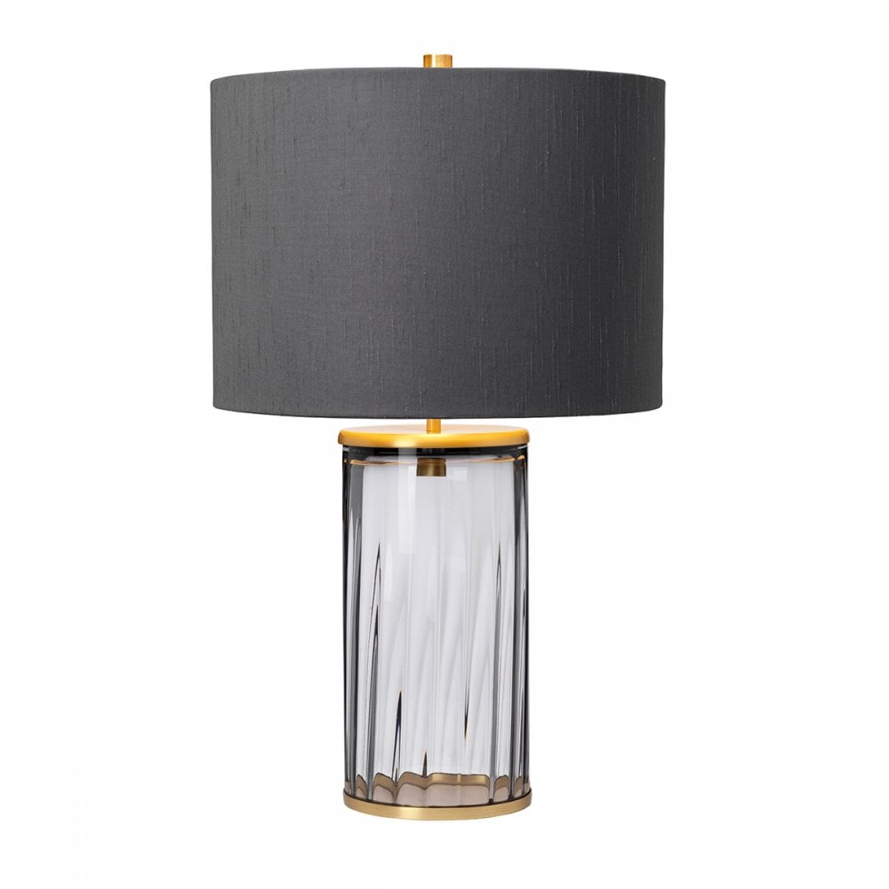 Reno Smoked Tint Glass Table Lamp In Aged Brass With Grey Shade QN-RENO-SMOKE-AB