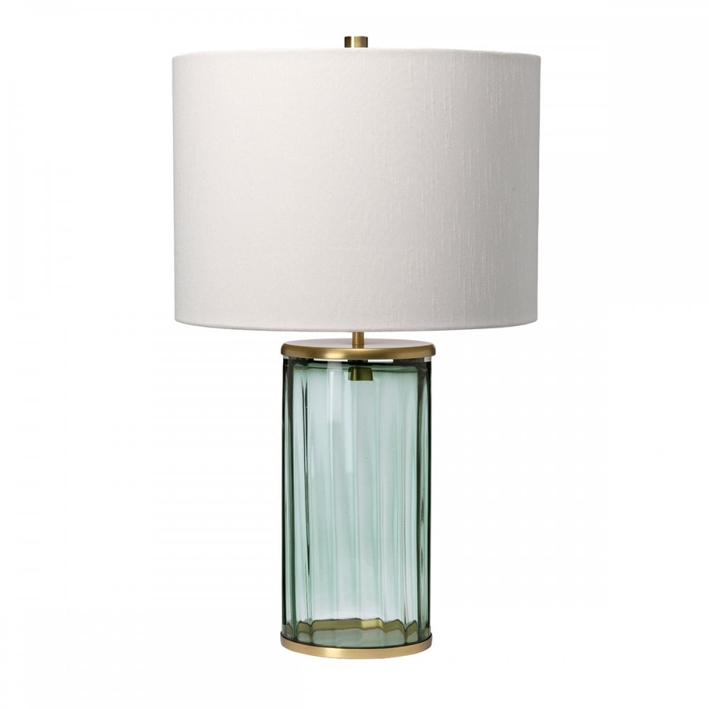 Reno Green Tint Glass Table Lamp In Aged Brass With Cream Shade QN-RENO-GREEN-AB
