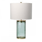Reno Green Tint Glass Table Lamp In Aged Brass With Cream Shade QN-RENO-GREEN-AB