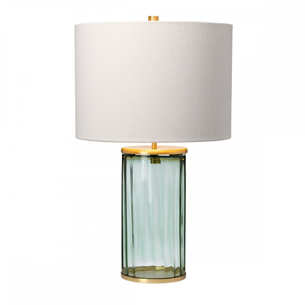 Reno Green Tint Glass Table Lamp In Aged Brass With Cream Shade QN-RENO-GREEN-AB
