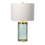 Reno Green Tint Glass Table Lamp In Aged Brass With Cream Shade QN-RENO-GREEN-AB