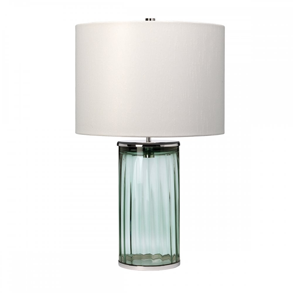 Reno Green Tint Glass Table Lamp In Polished Nickel With Cream Shade QN-RENO-GREEN-PN