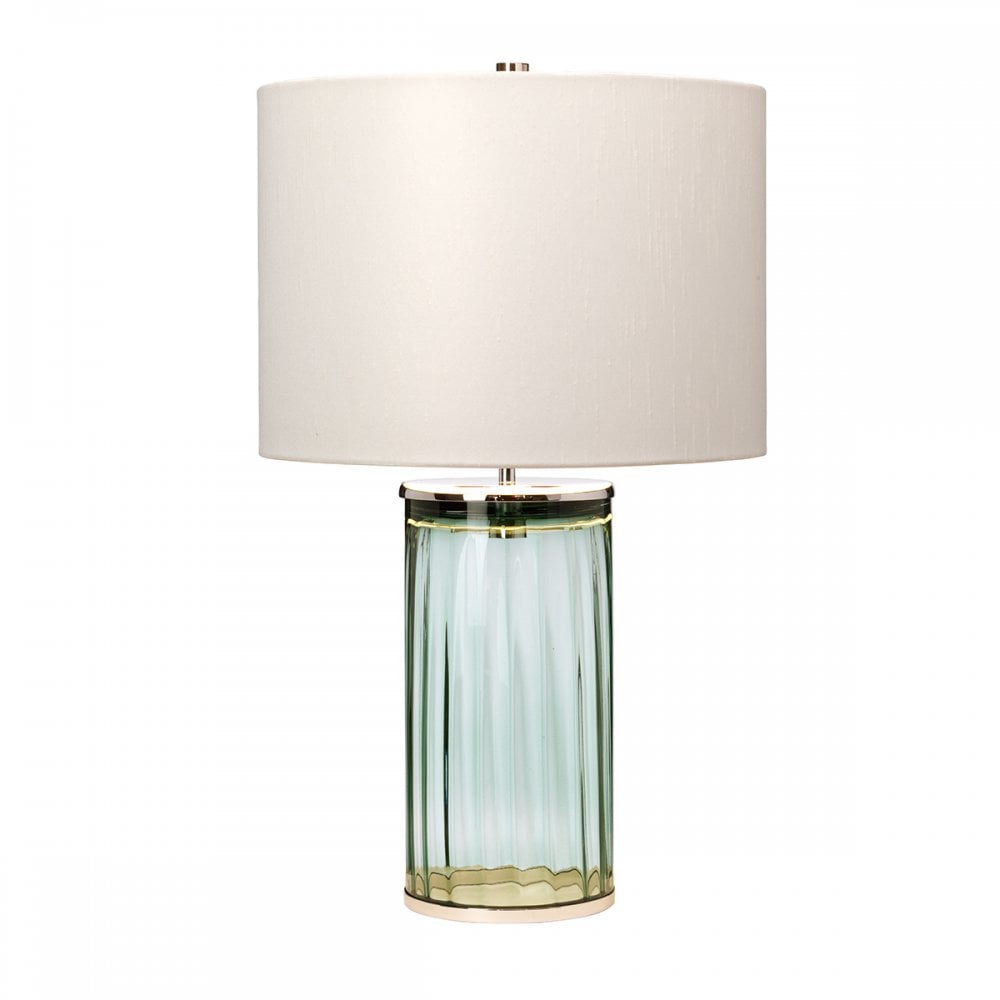 Reno Green Tint Glass Table Lamp In Polished Nickel With Cream Shade QN-RENO-GREEN-PN