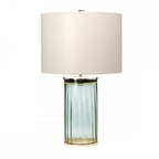 Reno Green Tint Glass Table Lamp In Polished Nickel With Cream Shade QN-RENO-GREEN-PN