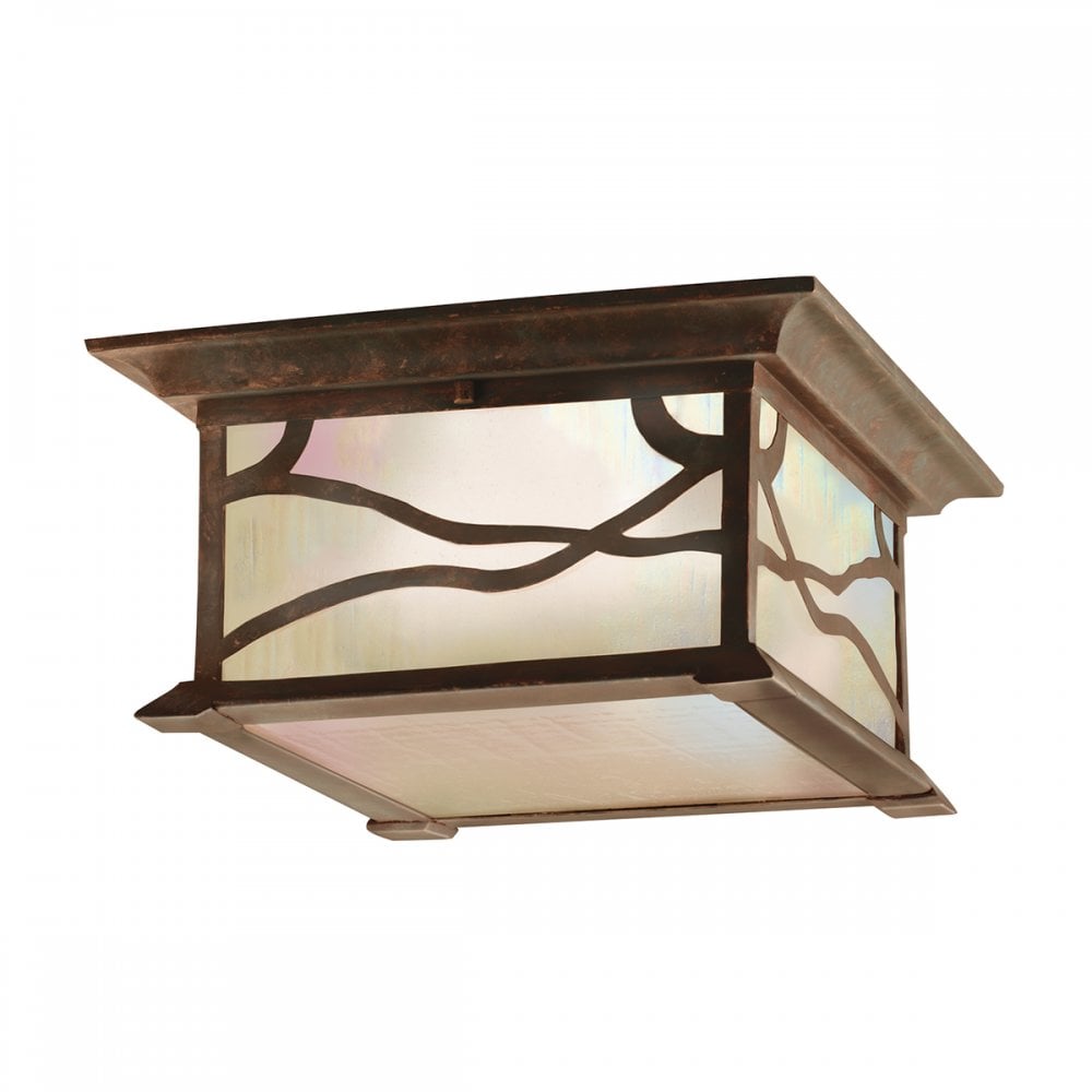 Morris Outdoor 2 Light Ceiling Flush Light In Distressed Copper Finish QN-MORRIS-F