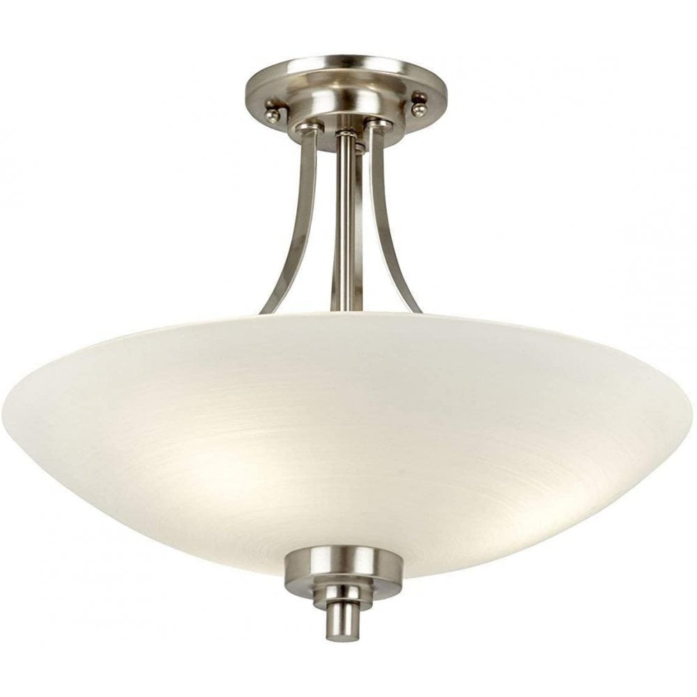 Modern Glass 3 Light Semi Flush Fitting With Brushed Chrome Trim