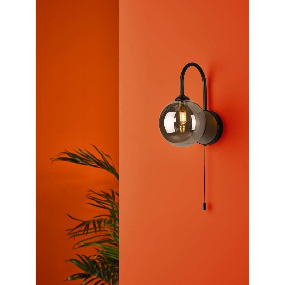 Eissa Modern Wall Light Matt Black Finish With Smoked Glass EIS0722