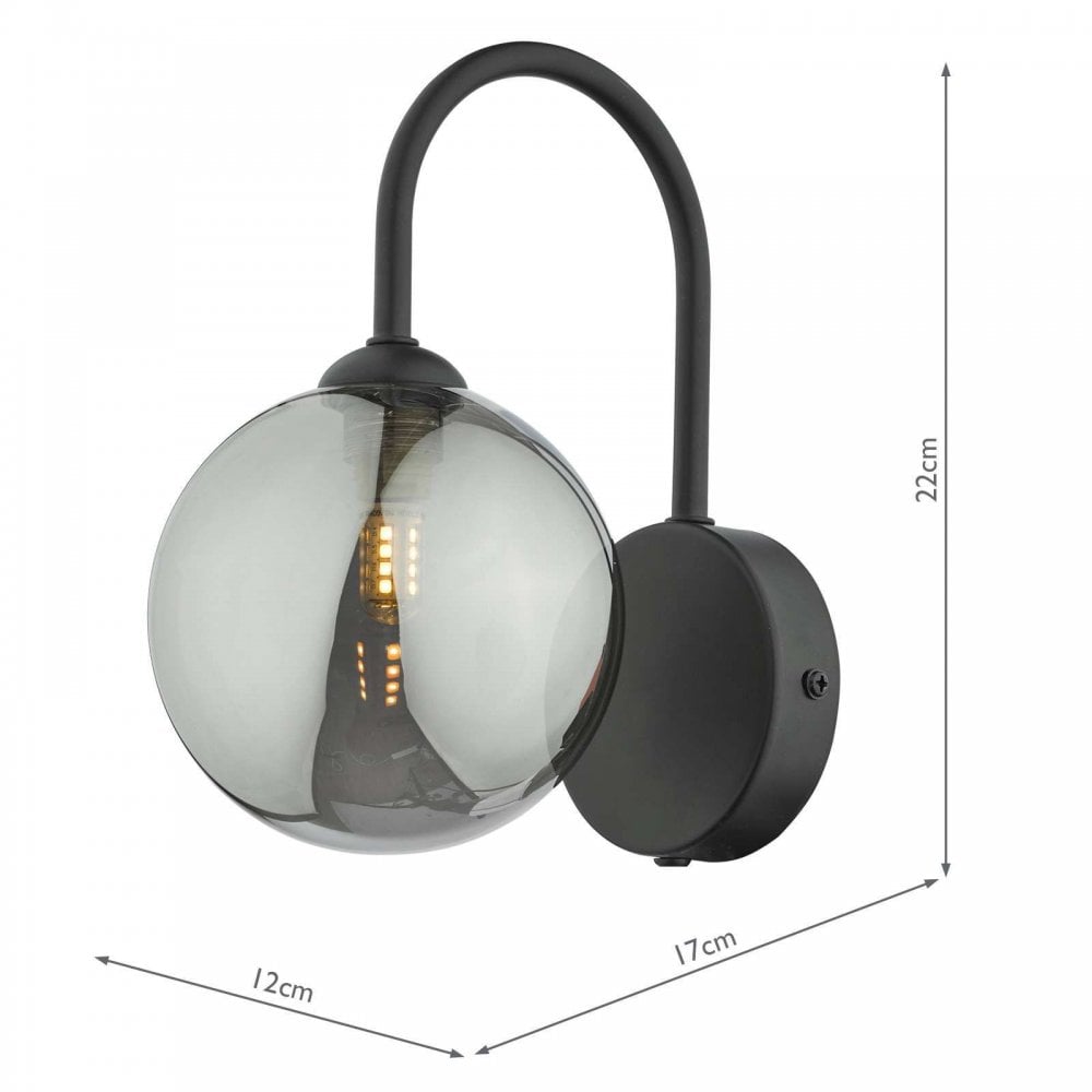 Eissa Modern Wall Light Matt Black Finish With Smoked Glass EIS0722