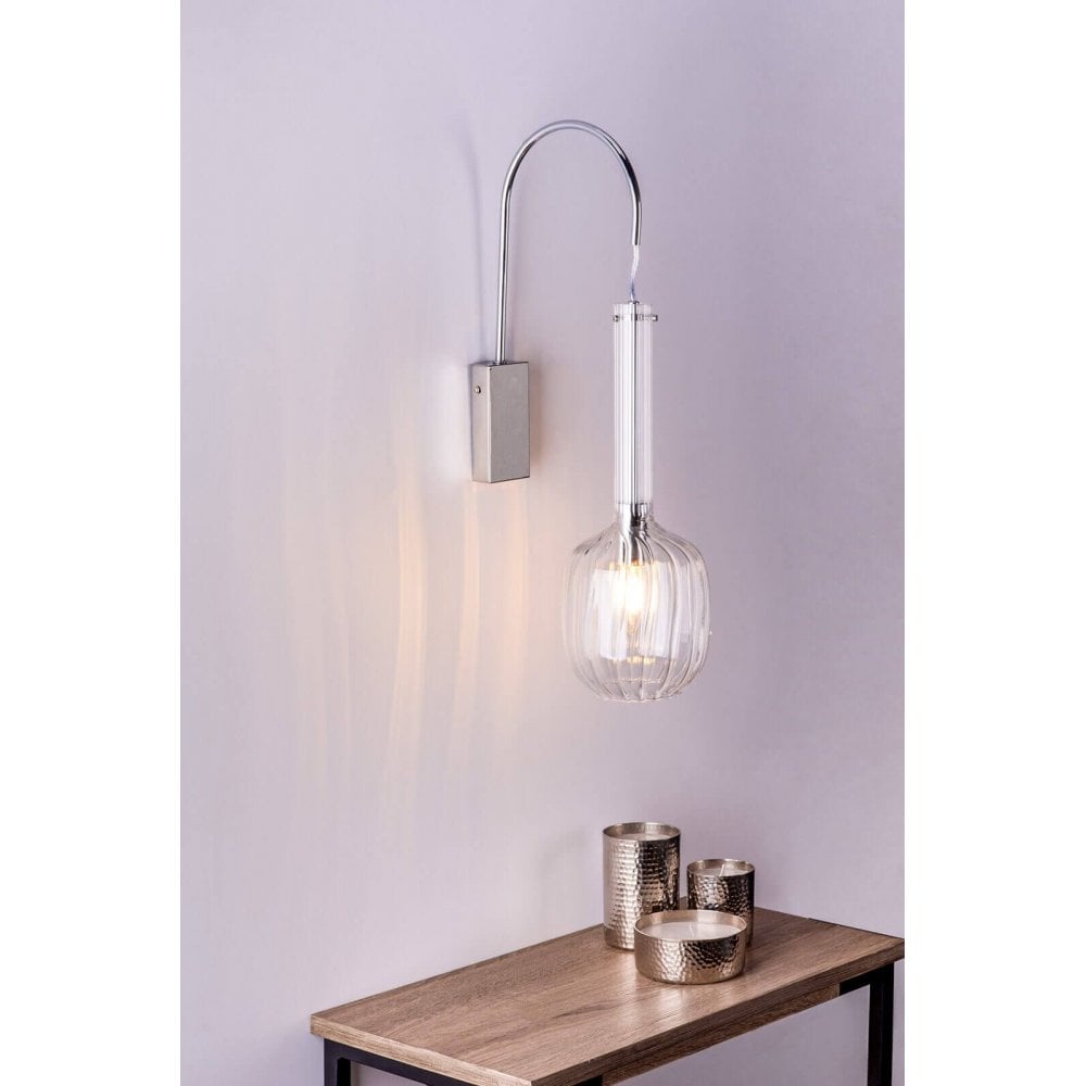 Kasha Single Wall Light In Polished Chrome Finish with Moulded Glass KAS0708