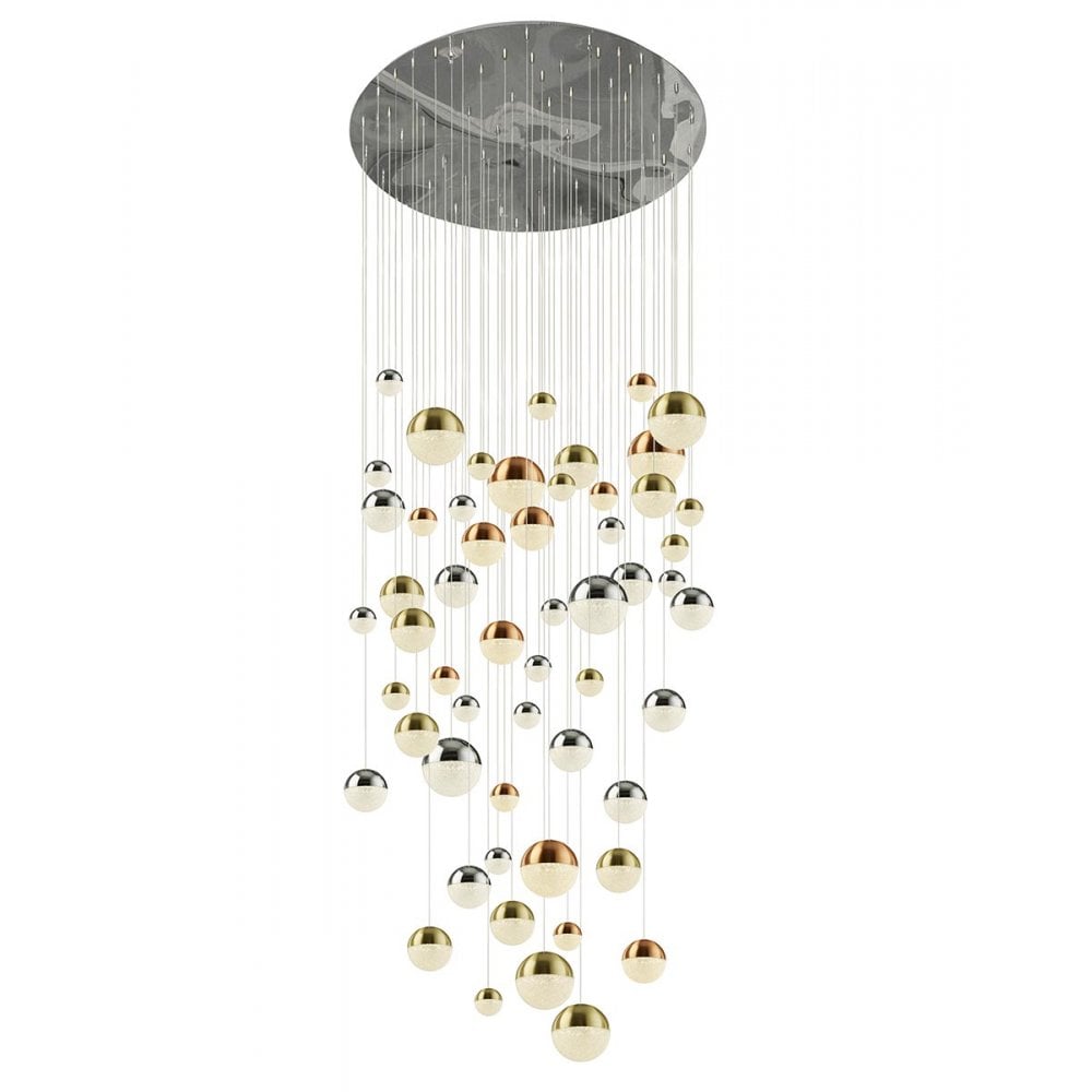 Planets 55 Cluster Ceiling Pendant Light In Chrome, Satin Brass And Copper 4555-55