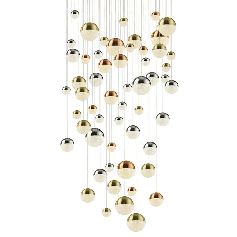Planets 55 Cluster Ceiling Pendant Light In Chrome, Satin Brass And Copper 4555-55
