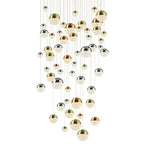 Planets 55 Cluster Ceiling Pendant Light In Chrome, Satin Brass And Copper 4555-55