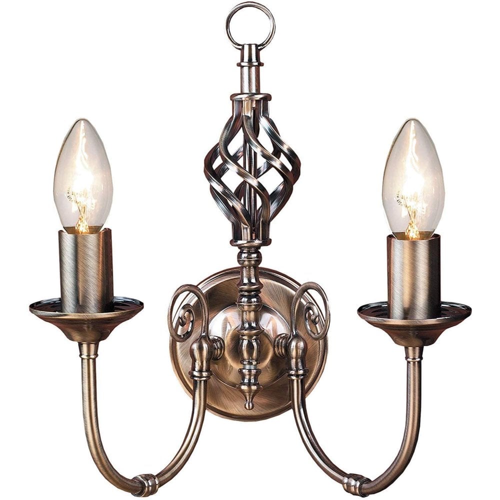 Traditional Barley Knot Twist 2 Light Wall Light Lamp, Lighting Antique Brass