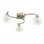 Nakita 3 Light Semi Flush Ceiling Light In Antique Brass With Clear And Opal Shades NAK5375-04