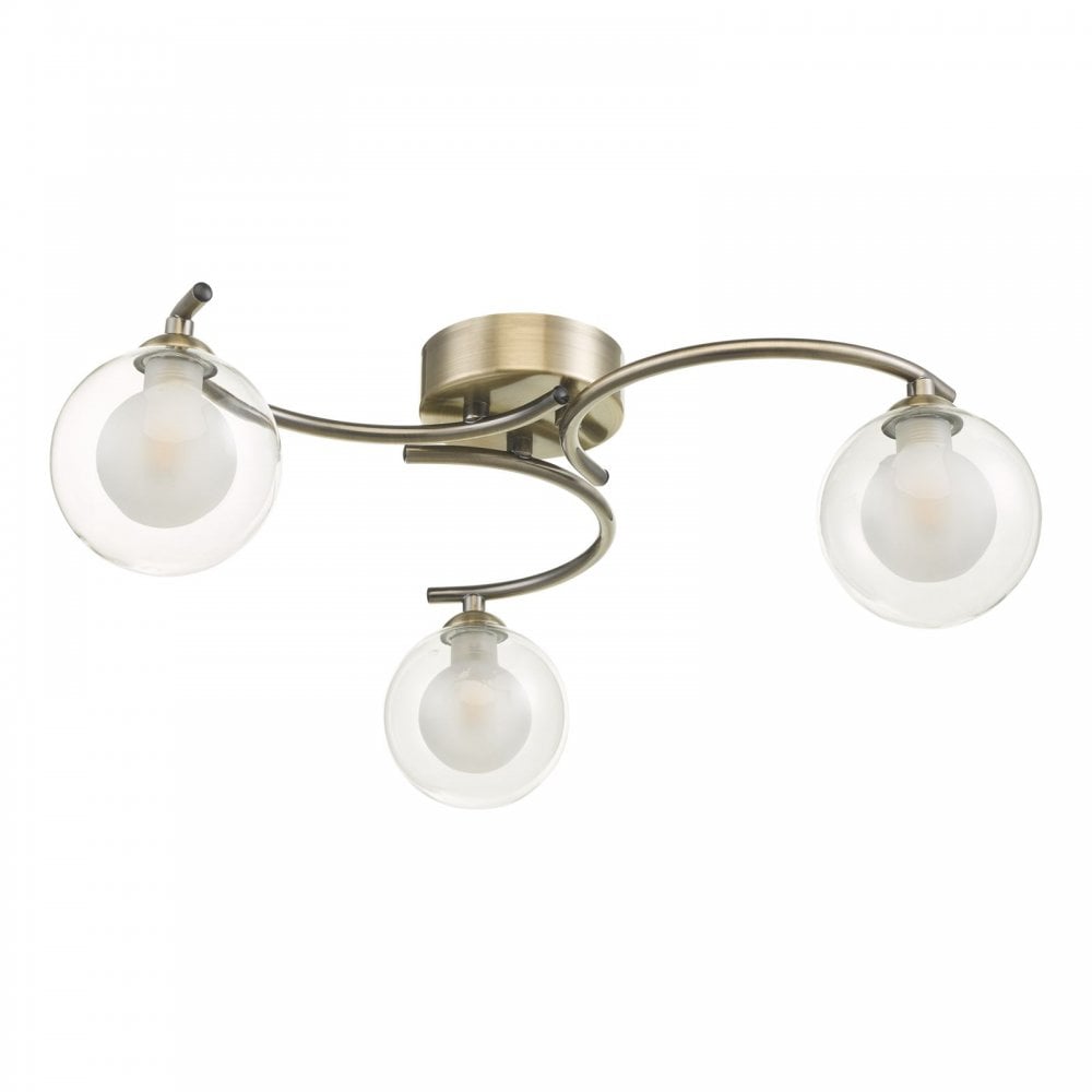 Nakita 3 Light Semi Flush Ceiling Light In Antique Brass With Clear And Opal Shades NAK5375-04